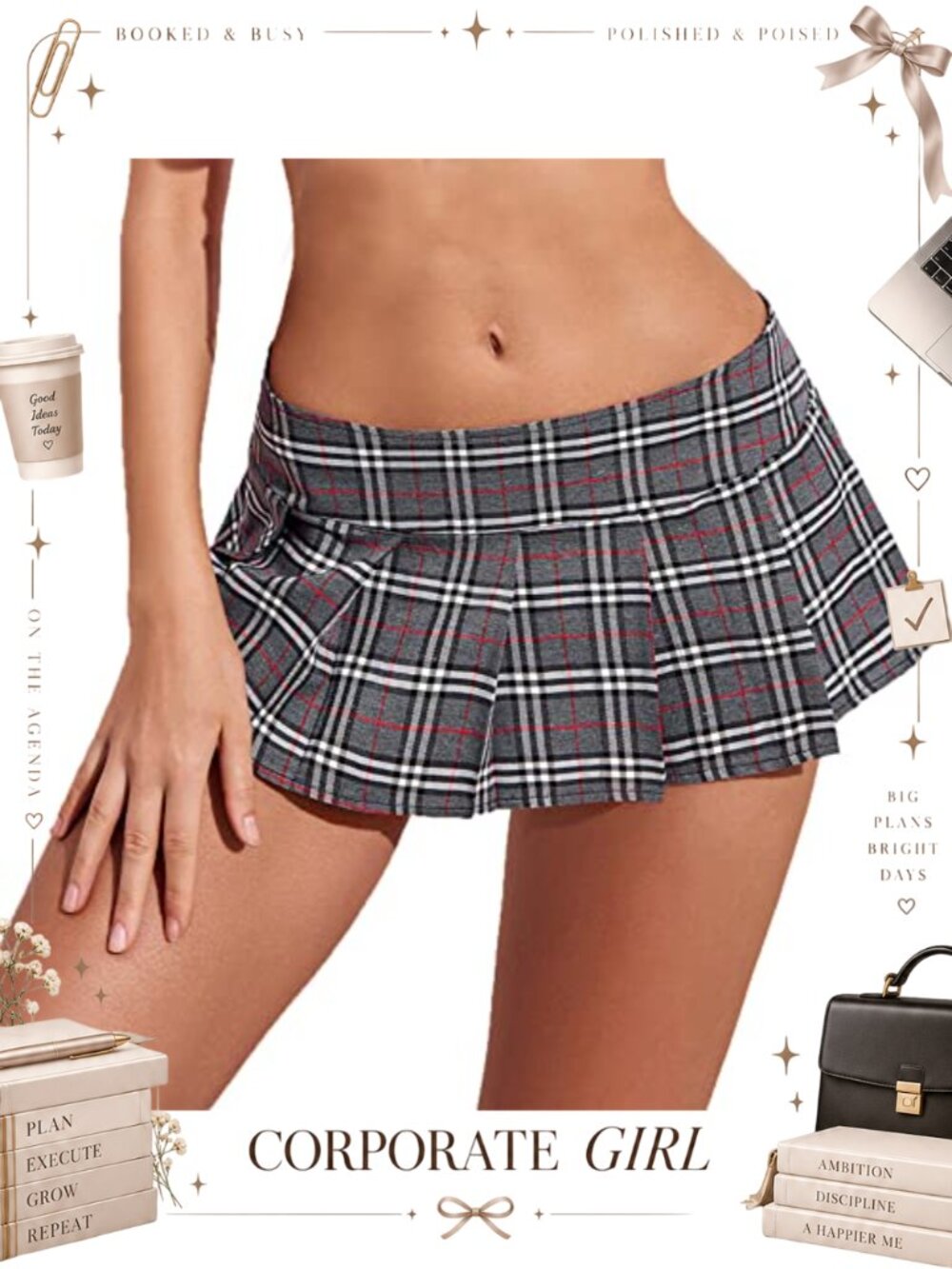 Plaid Mini Skirt Polyester Pleated Cosplay Lingerie Low Rise